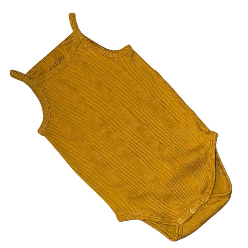 Fin & Vince Mustard Ribbed Cotton Sleeveless Bodysuit 12–24M